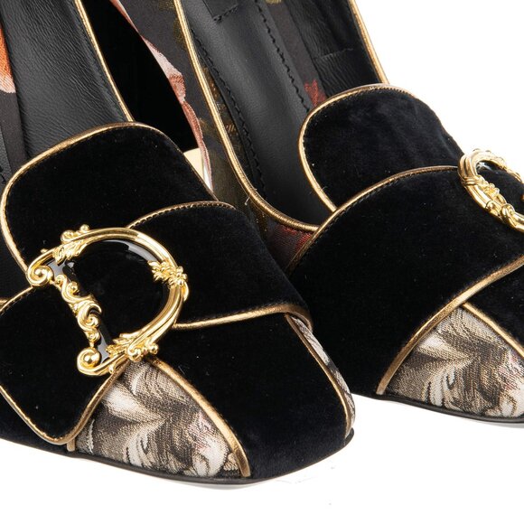 Dolce & Gabbana - DG Golden Baroque Logo Velvet Pearl Heel Pumps JACKIE Black EU - Picture 4 of 5